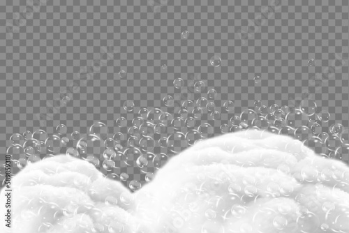 Bath foam isolated on transparent background. Shampoo bubbles texture.Sparkling shampoo and bath lather vector illustration.