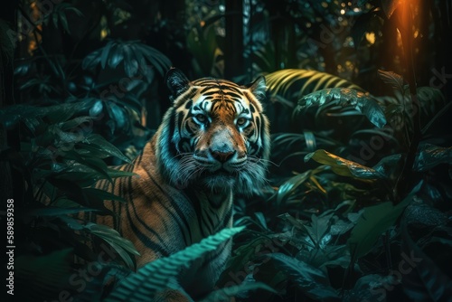 Sumatran Tiger prowling towards the camera  generative ai