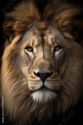 Photorealistic portrait of a Lion with Majestic Mane, Cinematic Quality Image Created using Generative AI
