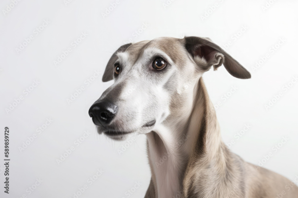 Portrait of greyhound dog in studio on white background. Generative AI