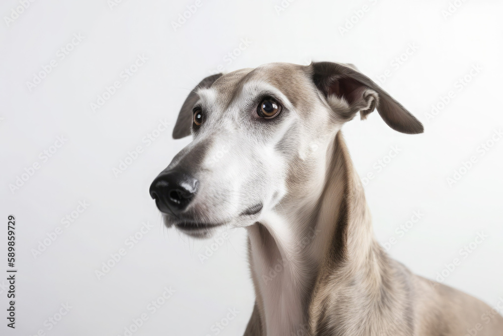 Portrait of greyhound dog in studio on white background. Generative AI Portrait of greyhound dog in studio on white background. Generative AI