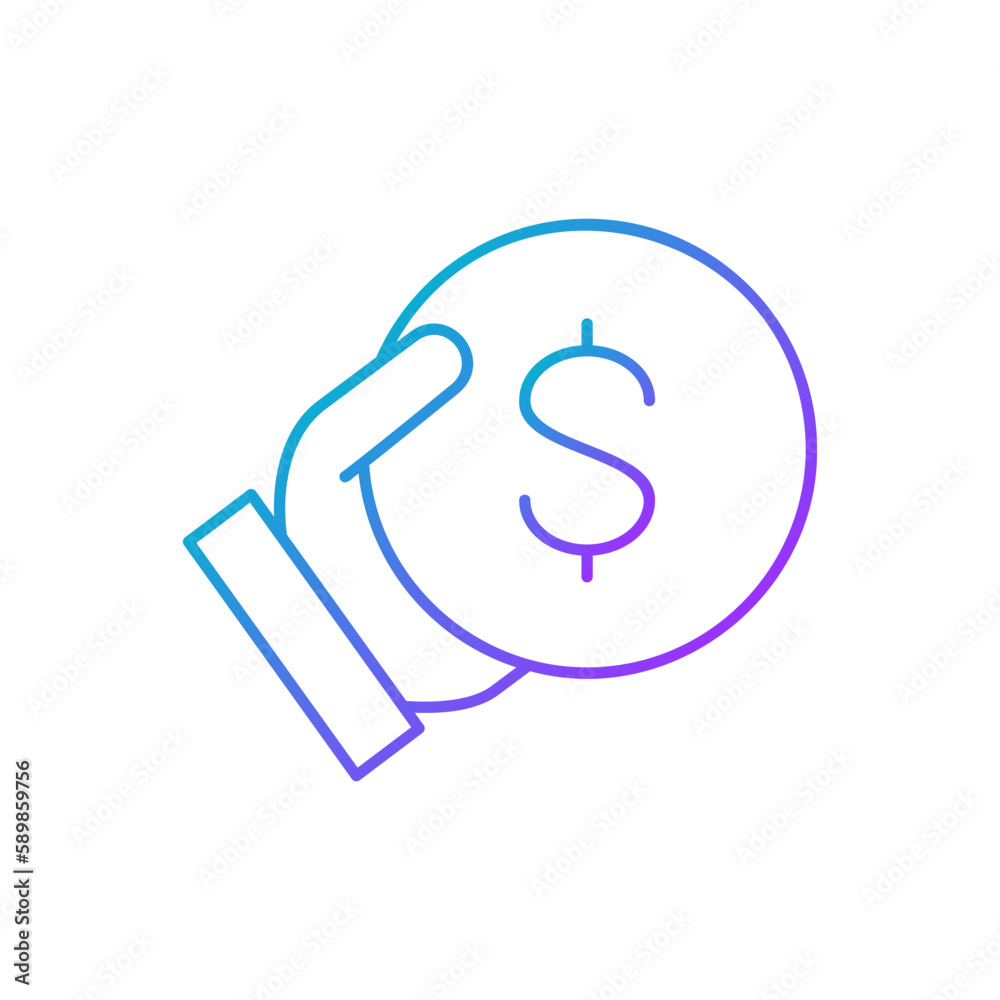 Hand holds a coin, save money, invest gradient lineal icon. Finance, payment, invest finance symbol design. Hand holds a coin, save money, invest gradient lineal icon. Finance, payment, invest finance symbol design.