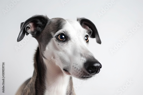 Portrait of Whippet dog in studio on white background. Generative AI