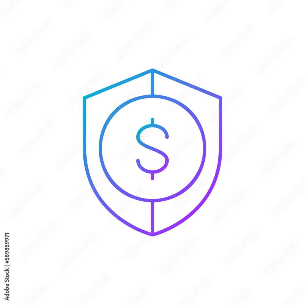Protection money, shield with coin, money safety , insurance gradient lineal icon. Finance, payment, invest finance symbol design. Protection money, shield with coin, money safety , insurance gradient lineal icon. Finance, payment, invest finance symbol design.