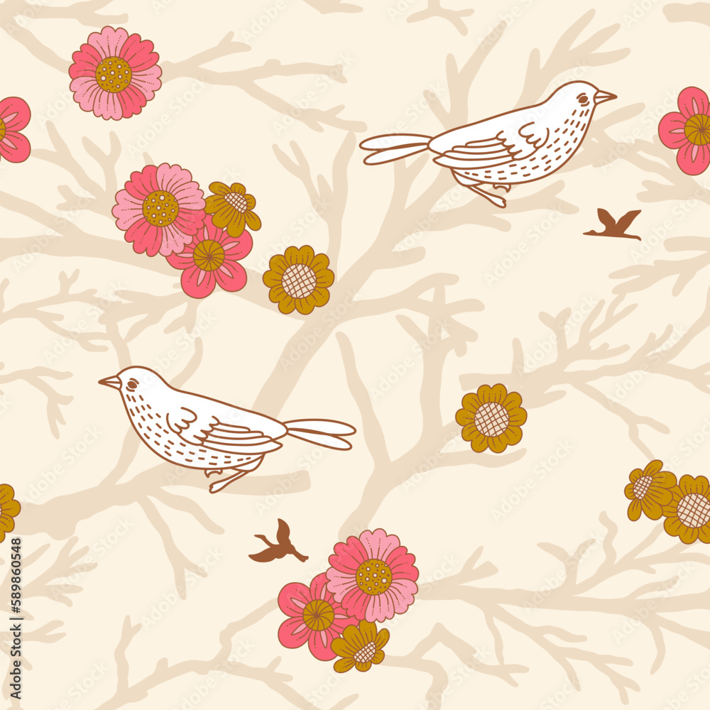 Birds on Tree Branches Vector Seamless Pattern Birds on Tree Branches Vector Seamless Pattern
