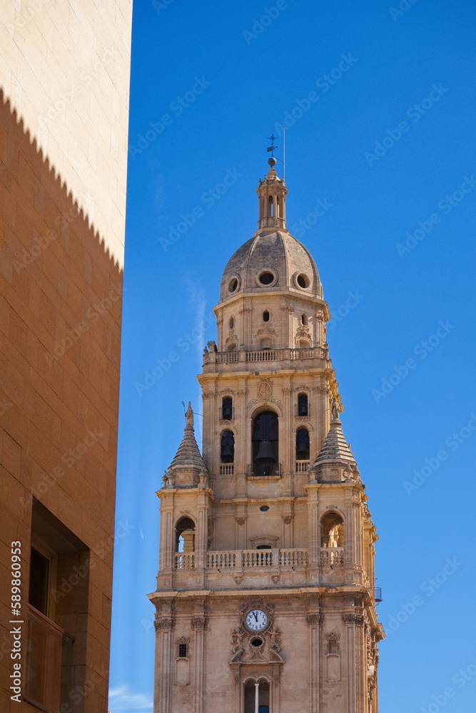 Impressive bell tower of the Cathedral of Murcia