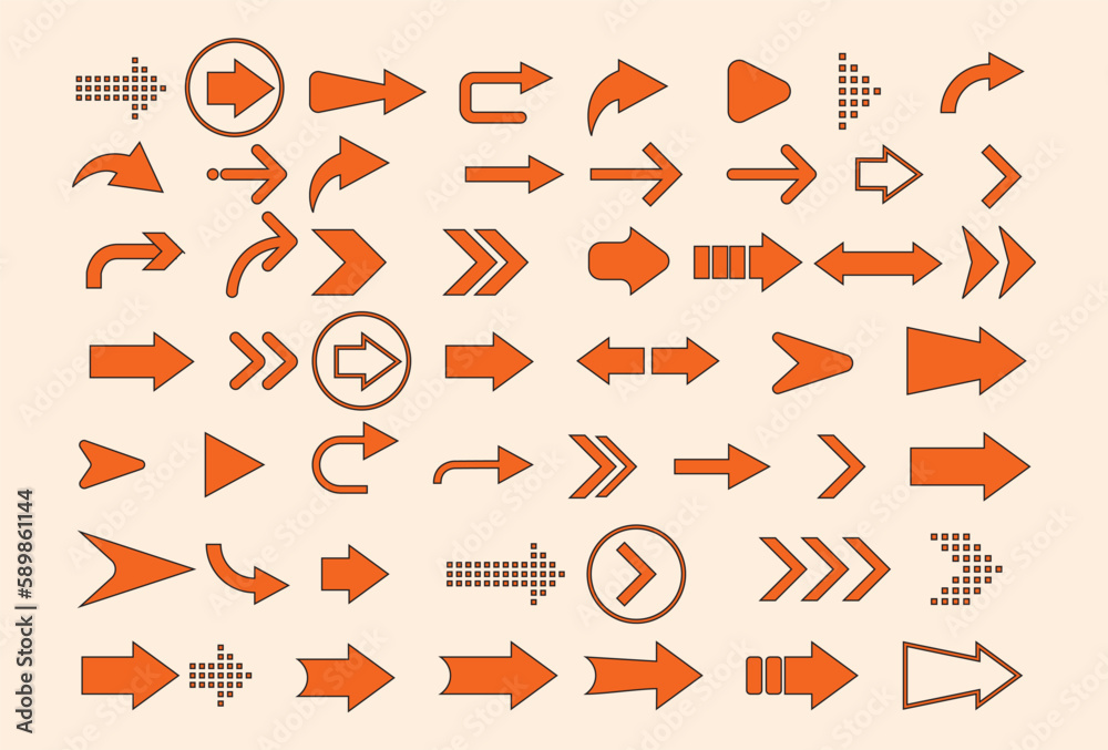 Arrows set orange icon. Arrow icon. Arrow vector collection. Arrows. Cursor. Modern simple arrow. Vector illustration Arrows set orange icon. Arrow icon. Arrow vector collection. Arrows. Cursor. Modern simple arrow. Vector illustration