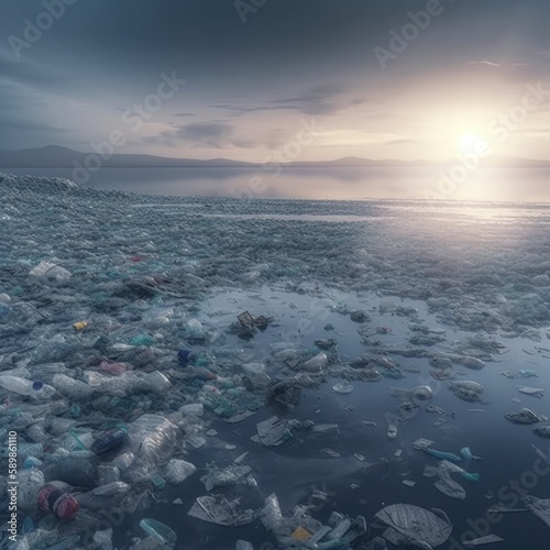 sunrise over the sea  plastic  pollution  