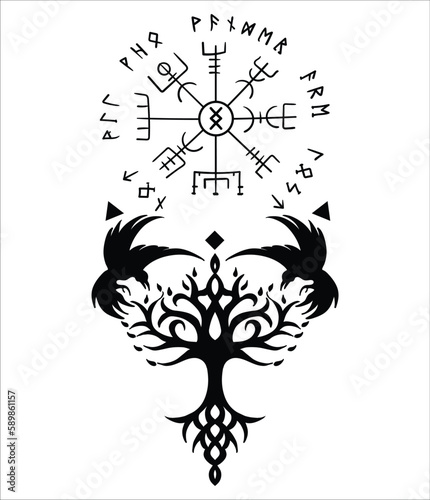 Yggdrasil  the tree of life. Vikings symbol Odin with futhark runes   YGGDRASIL PAGAN SYMBOLS AND NORSE RUNES  