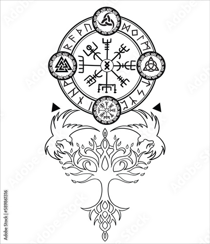 Yggdrasil, the tree of life. Vikings symbol Odin,with futhark runes , YGGDRASIL PAGAN SYMBOLS AND NORSE RUNES	
