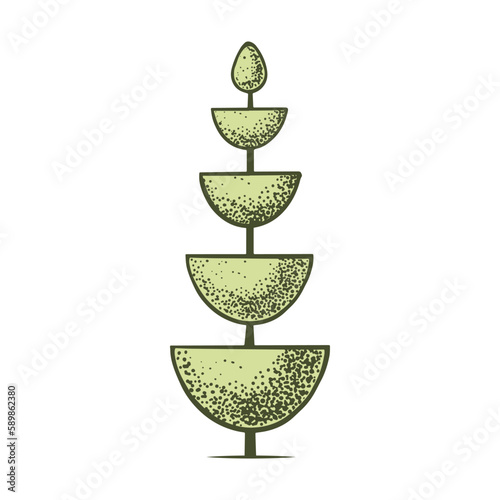 Sketch of topiary conifers. Sheared thuja bowl. Geometric trees for advertising and landscape design. Isolated on white background. Vector