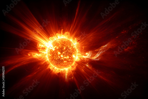 A solar flare is an explosive process of energy release in the Sun's atmosphere. © Anastasiya