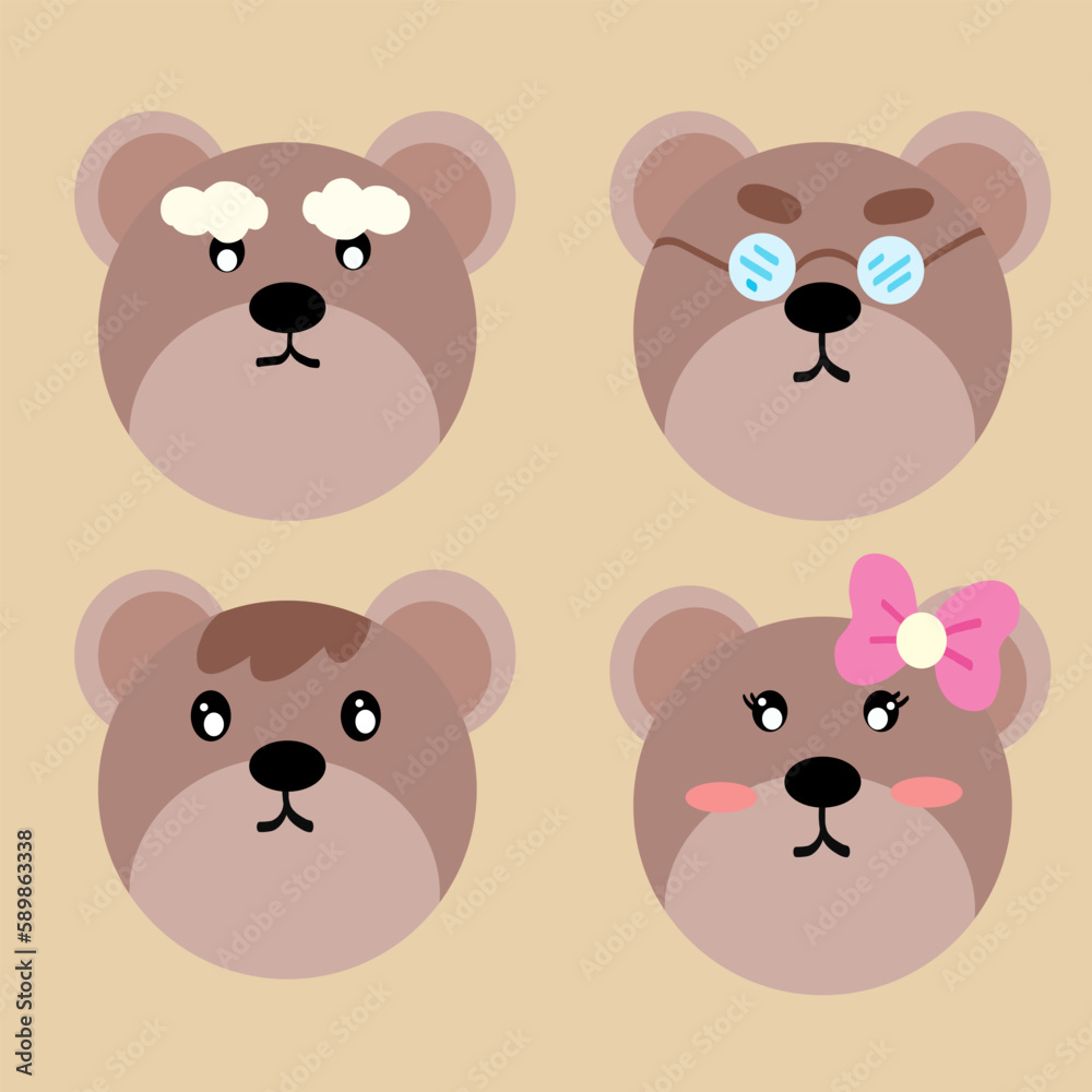 Cute bear icon set. Vector illustration