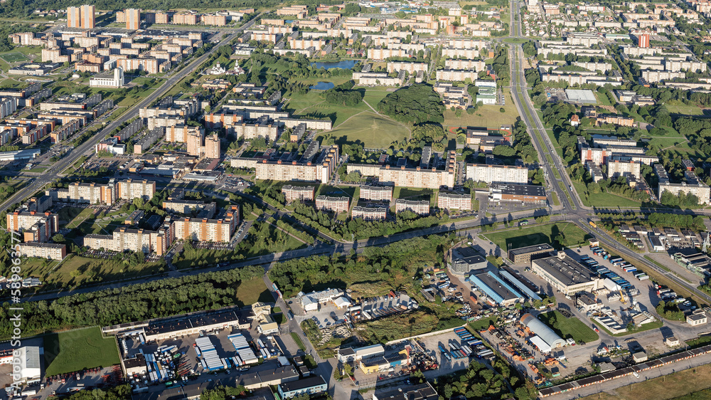 Obraz premium Klaipeda city from a bird's eye view, a sleeping quarter near the industrial zone