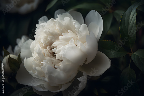 White flower peony flowering . generative ai
