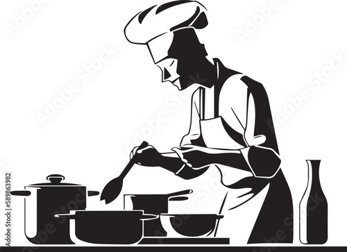 Сhef is cooking in the kitchen Vector illustration, SVG