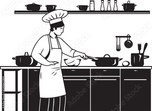 Сhef is cooking in the kitchen Vector illustration, SVG