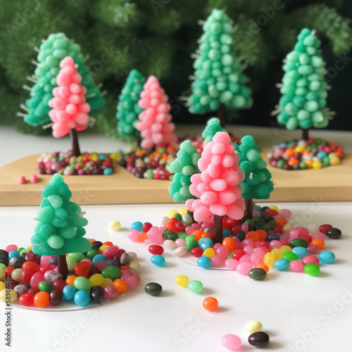 Jellybean Jungle: A Colorful Candy Forest with a Playful Twist. Generative ai.