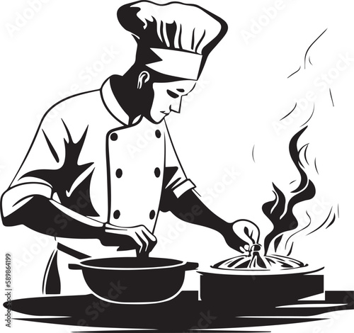 Сhef is cooking in the kitchen Vector illustration, SVG