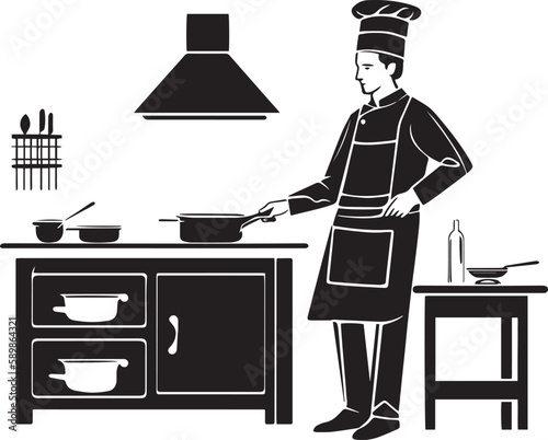 Сhef is cooking in the kitchen Vector illustration, SVG