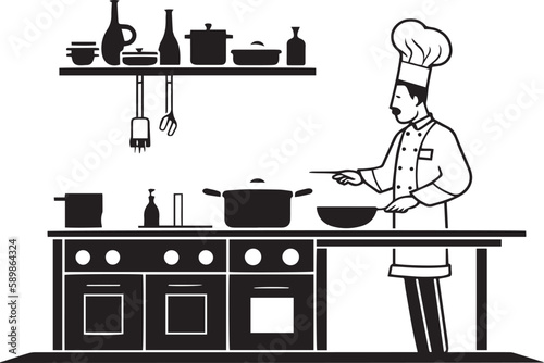 Сhef is cooking in the kitchen Vector illustration, SVG