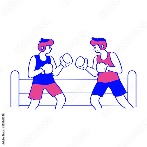 Boxing Championship Professional vector characters in action, with duotone cartoon styling and SVG format. Perfect for depicting individuals in various job roles