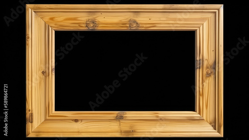 Wooden picture frame isolated on black background with clipping path included. Generative AI