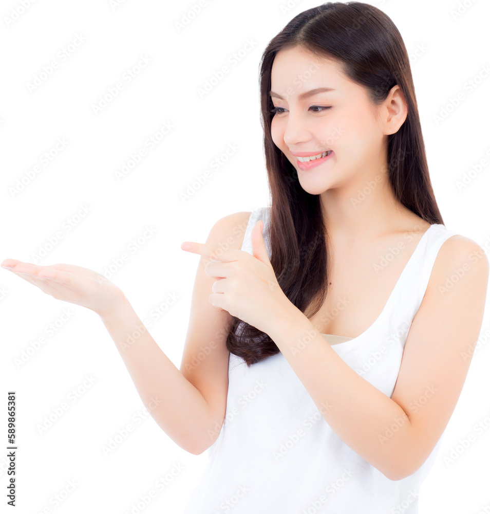 Asian beautiful young woman showing with healthy clean skin presenting something empty copy space on the hand, beauty concept. Asian beautiful young woman showing with healthy clean skin presenting something empty copy space on the hand, beauty concept.