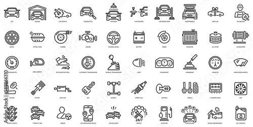 Car service and repair icons element. Garage, engine, oil, maintenance, accelerate icon