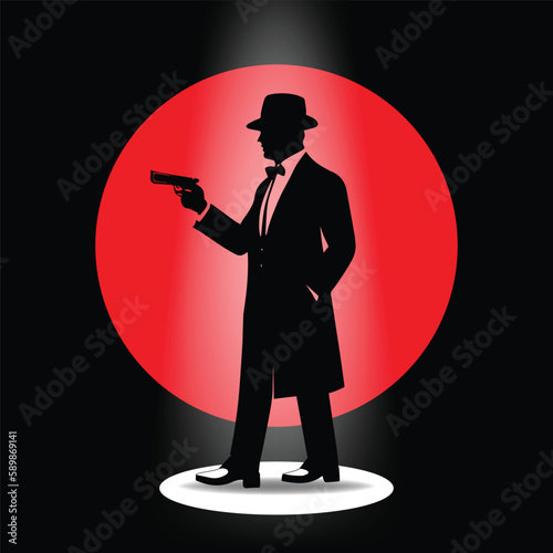 Mafia silhouette vector, Detective silhouette vector isolated, Gangster Pose