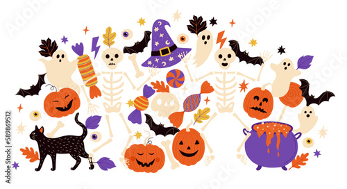 Halloween party holiday pumpkin composition wearth spooky vector