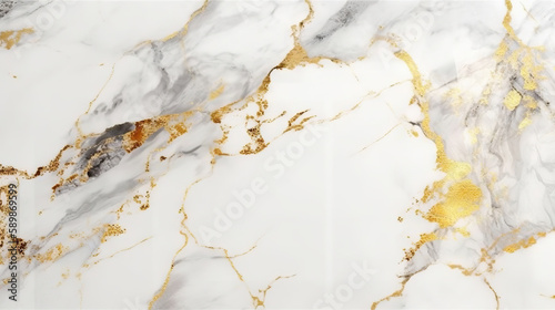 Natural white marble texture with golden inserts. Based on Generative AI © Yeti Studio