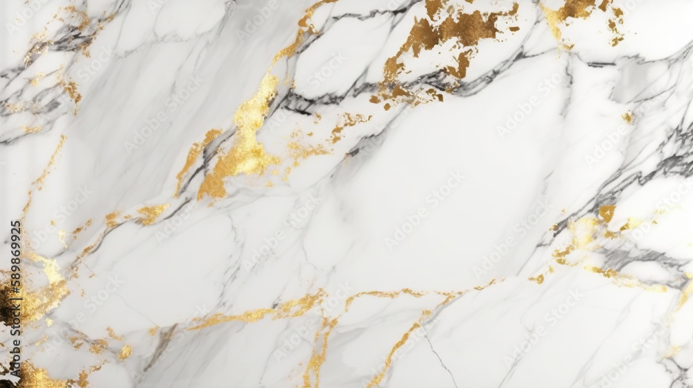 Fototapeta premium Natural white marble texture with golden inserts. Based on Generative AI