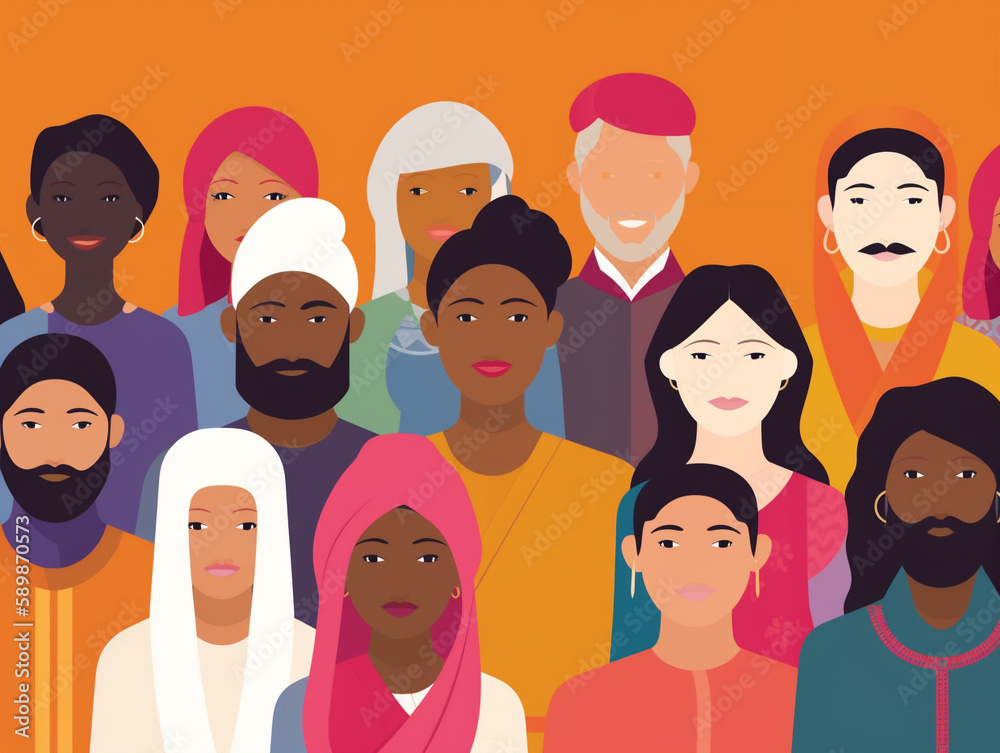 Illustration of a group of colourful diverse people, Cultural diversity concept. Generative AI Illustration of a group of colourful diverse people, Cultural diversity concept. Generative AI