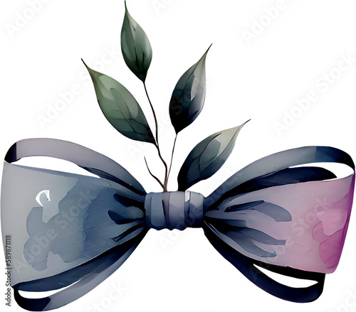 Dark blue decorative bow. Digital illustration. Isolated clipart.