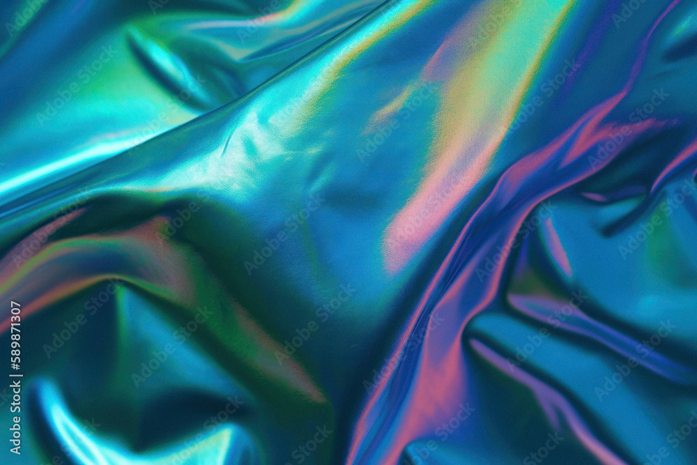 Obraz premium Futuristic abstract minimal background of bluish tones, spectrum of refracting colors, iridescent, luminous colors that seem to change when seen from different angles. Generative AI.