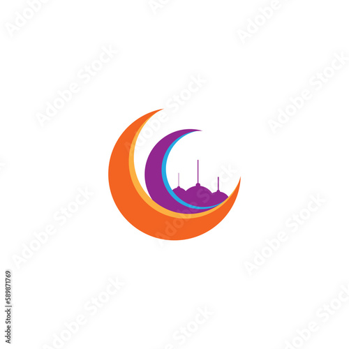 moon mosque logo design islamic vector illustration