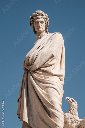 Famous white marble monument of Dante Alighieri, Florence, Italy
