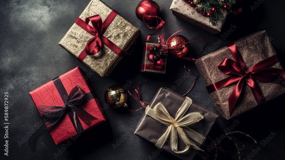 Regali di Natale. Sfondo. Ai generated. Regali di Natale. Sfondo. Ai generated.