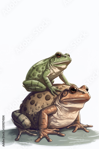 Hoppy Pair: Two Frogs Create a Cute Display with Space for Your Message. Generative ai.