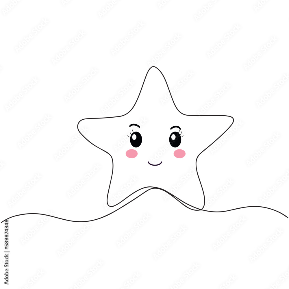 Continuous linear drawing of a star in the style of kawaii black and white minimalistic linear illustration consisting of a single line. Vector of continuous drawing of the star icon line. Continuous linear drawing of a star in the style of kawaii black and white minimalistic linear illustration consisting of a single line. Vector of continuous drawing of the star icon line.
