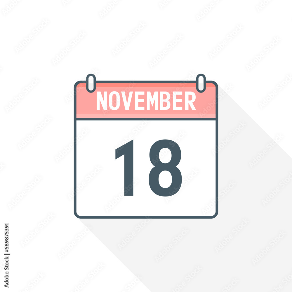 18th November calendar icon. November 18 calendar Date Month icon vector illustrator 18th November calendar icon. November 18 calendar Date Month icon vector illustrator