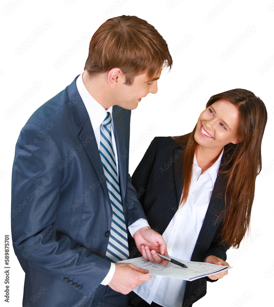 Happy Conversation Between Two Colleagues at Work - Isolated Happy Conversation Between Two Colleagues at Work - Isolated