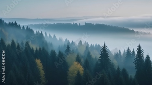 Serene Landscape of Fir Forest - Generative ai © Nld