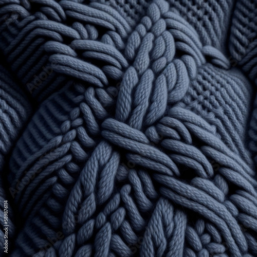 A close-up of a knitted pattern made of gray threads. Generated AI
