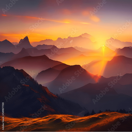 Mountain landscape at sunset 