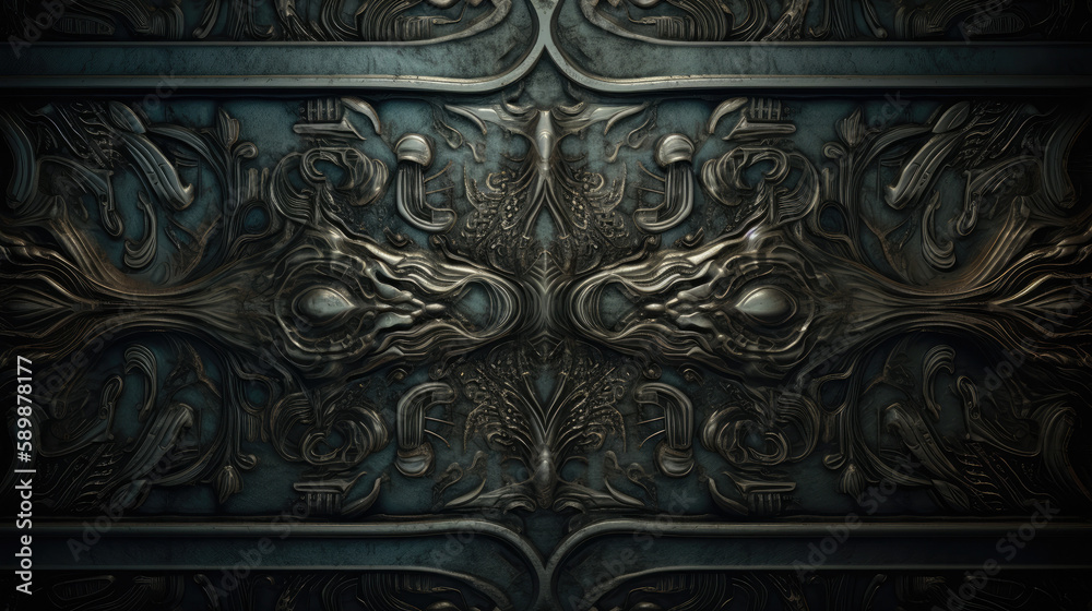 metallic ornate alien wall texture background - by generative ai