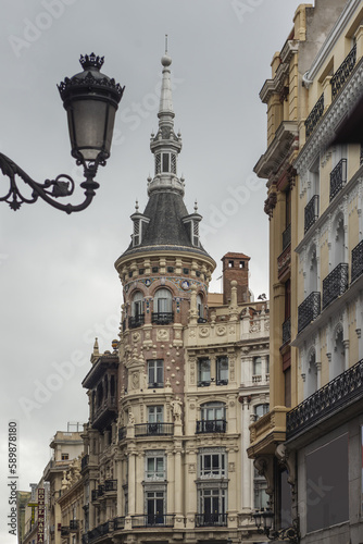 Old building in the center of the city of Madrid with a beautiful and curious circular tower