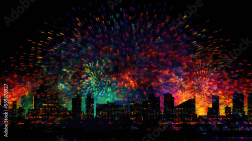 cityscape landscape firework celebration new years - by generative ai