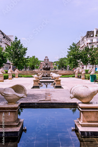 Tianducheng, China is suburb of Hangzhou, Zhejiang Province Eiffle Tower is a life size replica of Paris, France. photo